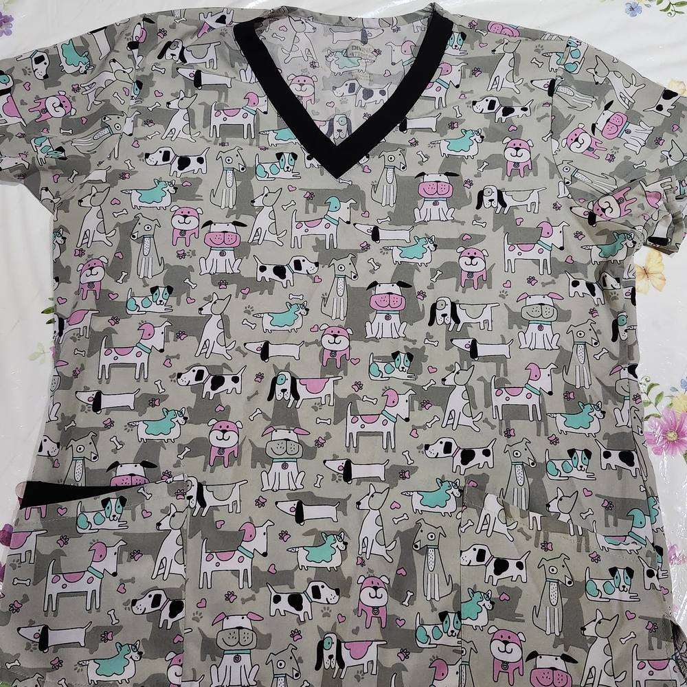 Cute Dog Print Scrub Top